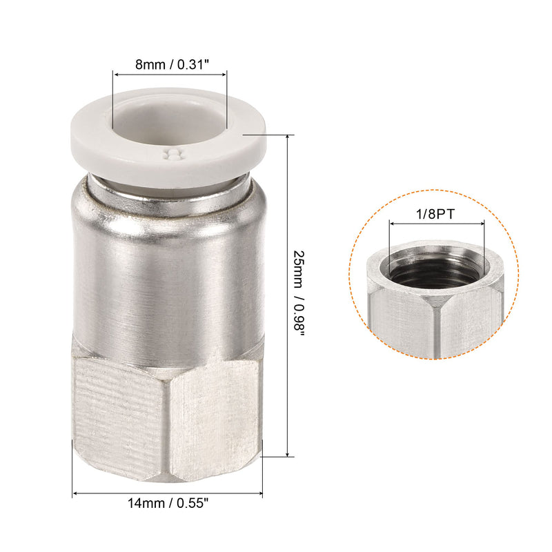 [Australia - AusPower] - MECCANIXITY Push to Connect Fittings 1/8PT Female Thread Fit 8mm Tube OD Nickel-Plated Copper Straight Union Fitting, Pack of 2 