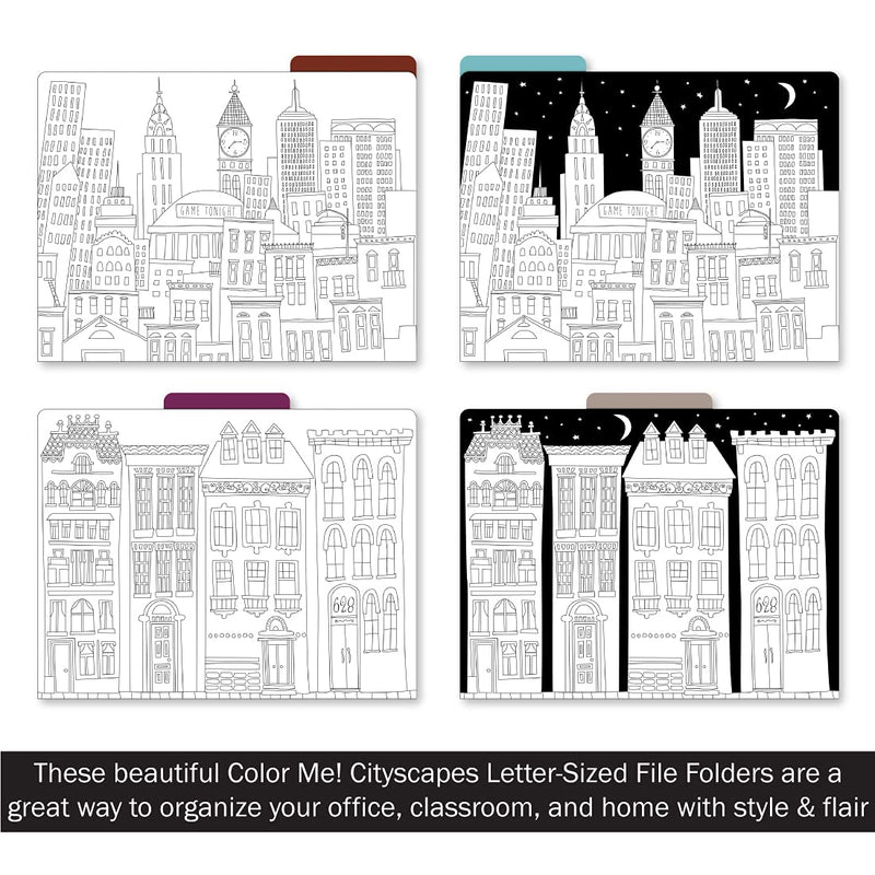[Australia - AusPower] - Barker Creek Designer File Folders Set of 12, Color Me! Cityscapes, Multi-Design, Adult Coloring Book Style, Letter Size, 1/3 Cut Tabs, 12-Pack, Home, School and Office Supplies (1344) 