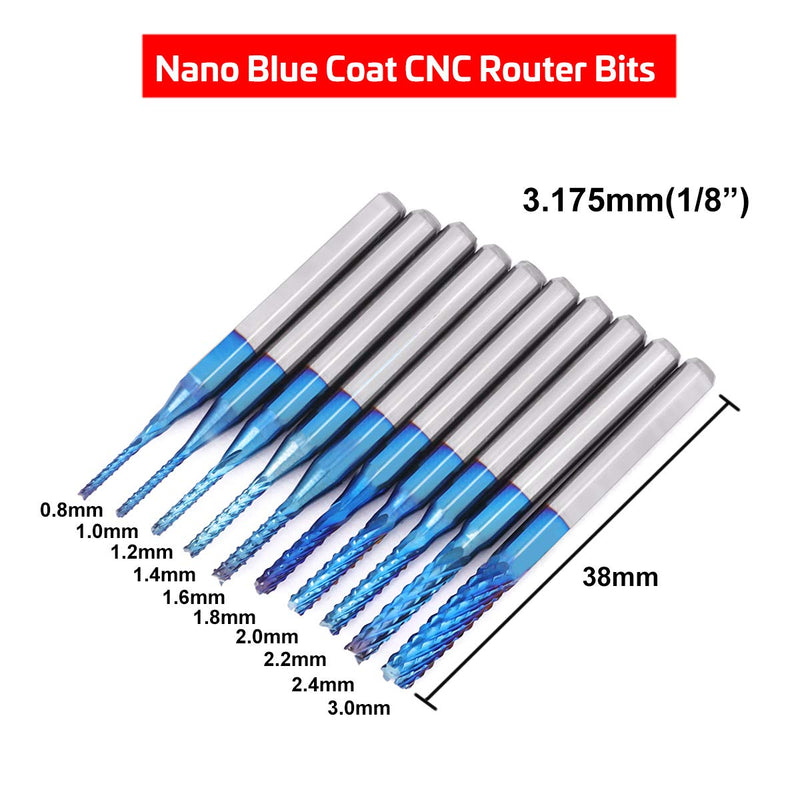 [Australia - AusPower] - 40Pcs End Mill Bits Set 1/8" Shank, Mcwdoit CNC Router Bits Cutting Milling Tool Engraving Cutter Including Flat Nose/Ball Nose End Mill, Nano Blue Coat/Titanium Coat 2 Flute CNC Router Bits 203520-US6 
