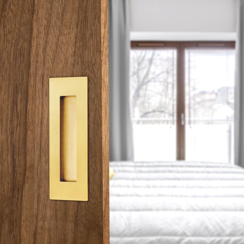 [Australia - AusPower] - Malimali 6 Inch Gold Recessed Finger Flush Pulls for Pocket Door Closet Door, Sliding Barn Door Handle Hardware Brushed Gold Stainless Steel Rectangular Door Pulls (2 Pack) Rectangle (2 Pack) 