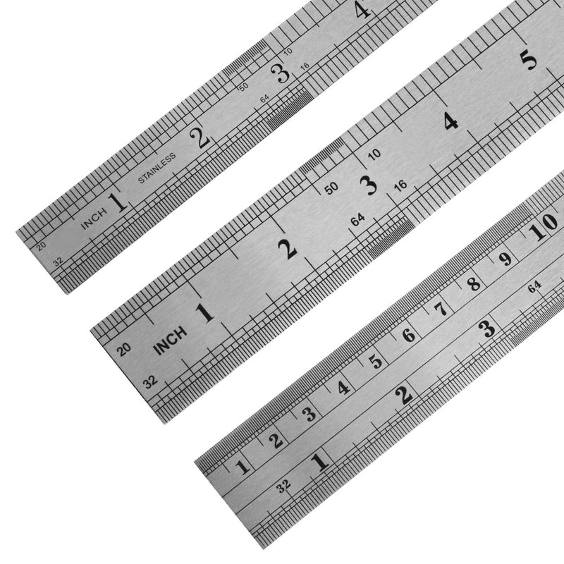 [Australia - AusPower] - 3 Pack Stainless Steel Ruler 16 inch 6 inch and 12 inch Metal Ruler Kit with Conversion Table Metric Straight Edge Linear Measurement Ruler 