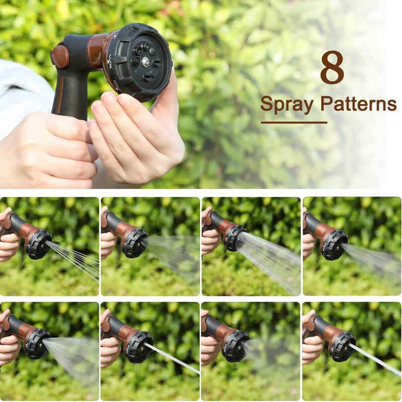 [Australia - AusPower] - FANHAO Garden Hose Nozzle, 100% Heavy Duty Metal Water Hose Sprayer with 8 Spray Patterns, High Pressure Water Nozzle with Thumb Control, On Off Valve for Watering Plants, Washing Cars & Pets 
