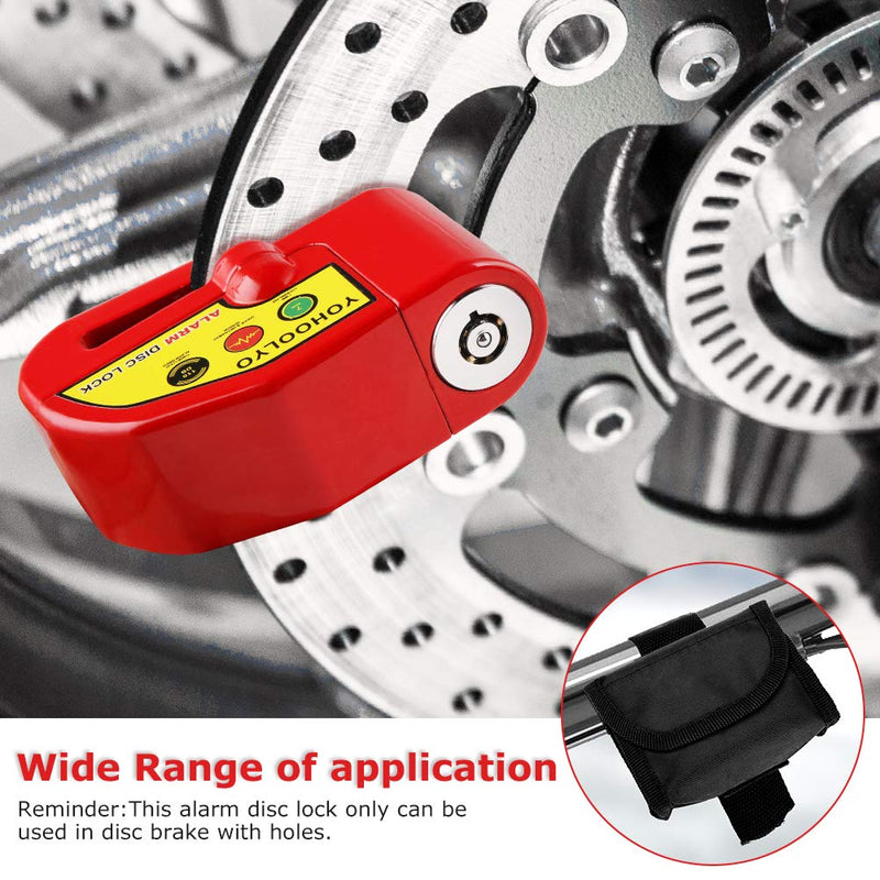 [Australia - AusPower] - YOHOOLYO Alarm Disc Lock Motorcycle Disc Brake Lock Anti-Theft Waterproof 110 dB 7mm Pin 5ft Reminder Cable for Motorcycles Bike Scooter Carry Pouch (Red) Red 