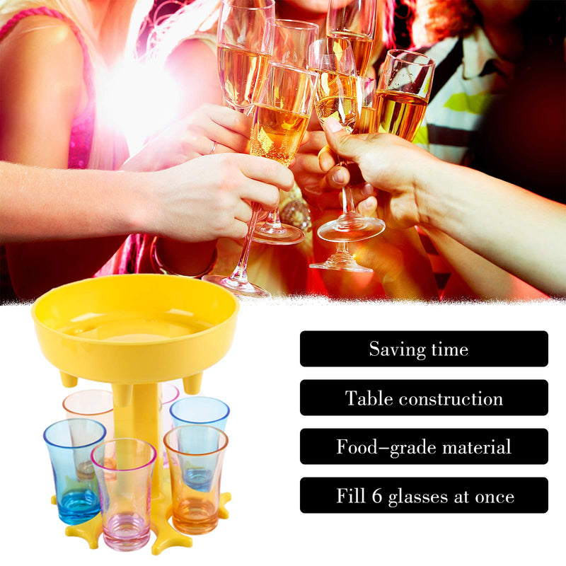 [Australia - AusPower] - 6 Shot Glass Dispenser，Wine Liquid Pour Dispenser with Glass Bar Shot Dispenser and Holder Alcohol Drink Beverage Buddy Dispenser for Christmas Carnival, Party Yellow 