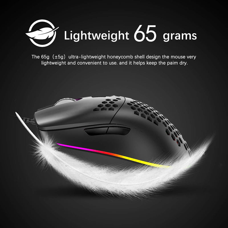 [Australia - AusPower] - Lightweight Gaming Mouse,26 Kinds RGB Backlit Mice,PixArt 3325 12000 DPI Mouse,Ultralight Honeycomb Shell Ultraweave Cable Mouse and Anti-Key Can Be Set for PC Gamers and Xbox and PS4 Users(Black) Black RGB 