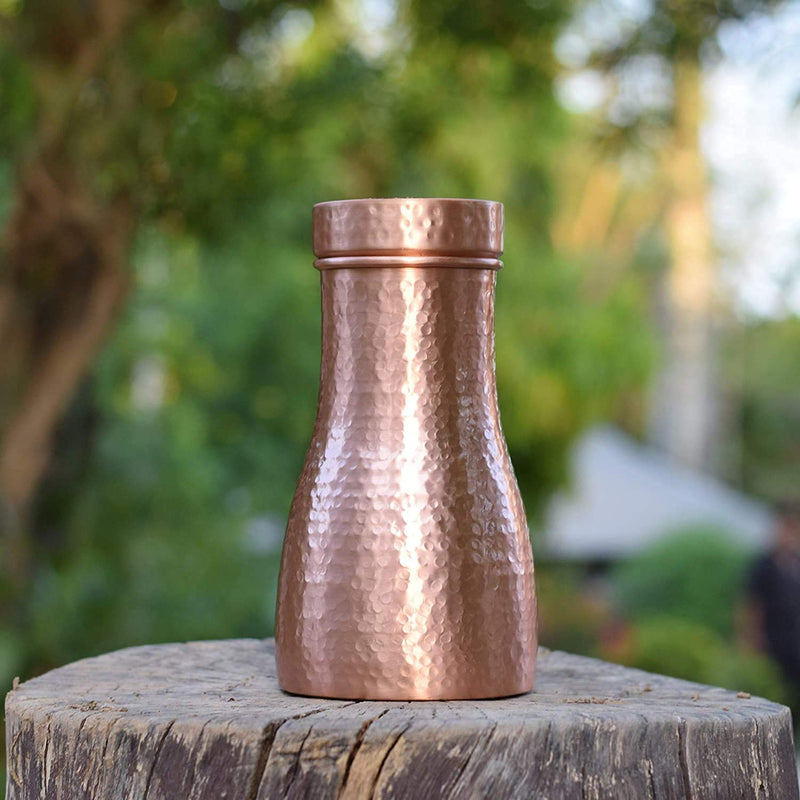 [Australia - AusPower] - ETROVES Pure Copper Water Bottle For Drinking Hammered Design Copper Water Bottle Pitchers And Bedside Carafes With Tumbler Water Bottle Storage With Lid Brown 