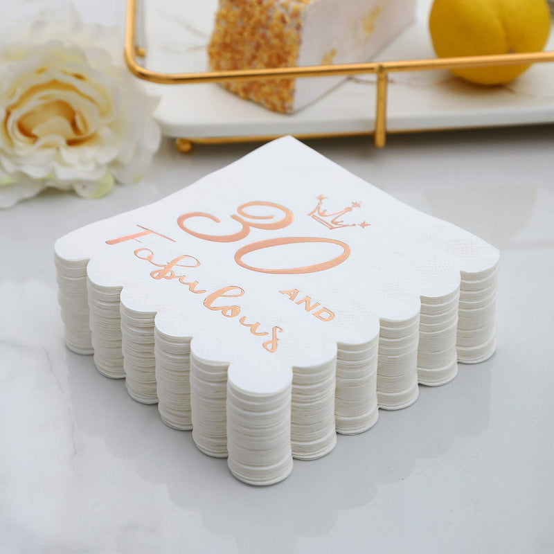 [Australia - AusPower] - 30 and Fabulous Cocktail Napkins Rose Gold - Happy 30th Birthday Decorations, Folded 5x5 Inches Disposable Party Napkins, 3-Ply Paper Beverage Napkins 30th Birthday Napkins Wedding Anniversary (50PK) 30 and Fabulous 