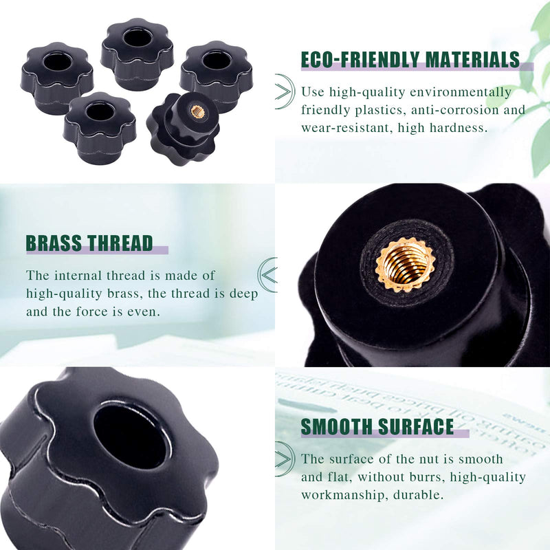 [Australia - AusPower] - Swpeet 15Pcs M4 7 Star Through Hole Knob Female Thread Nut Clamping Knob Grip Assortment Kit, Star Shape Hand Knobs Black Plastic Screw-On Handle Clamping Knob for Mechanical Equipment (M4) 
