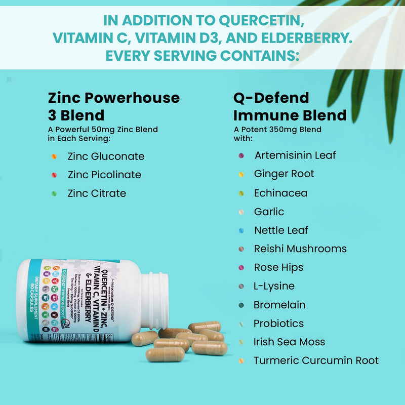 [Australia - AusPower] - Quercetin 1000mg Zinc 50mg Vitamin C 1000mg Vitamin D 5000 IU Bromelain Elderberry - Lung Immune Defense Support Supplement Adults with Artemisinin, Sea Moss, Echinacea, Garlic Immunity Allergy Relief 1 