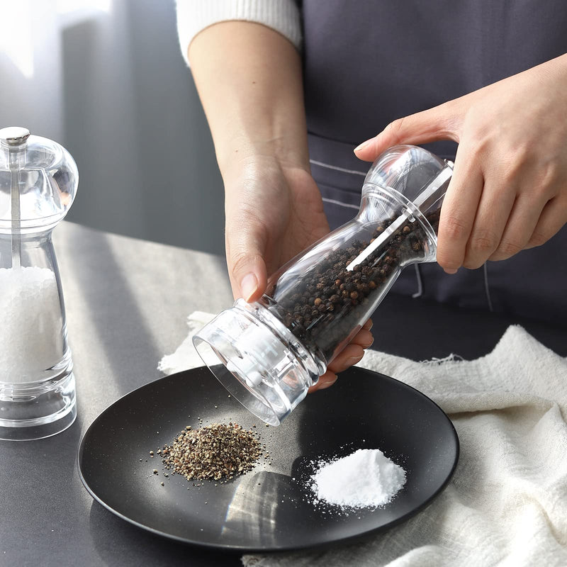 [Australia - AusPower] - Vzaahu Clear Acrylic Salt and Pepper Grinder Set of 2 Refillable Sea Salt Pepper Grinder Kitchen Pepper Shaker for Sea Salt Adjustable Coarseness Ceramic Grinder 