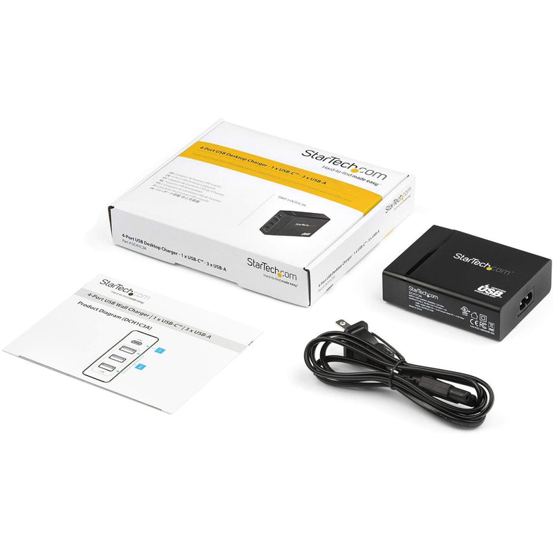 [Australia - AusPower] - StarTech.com USB C Laptop Charger - 60W Power Delivery, 3x USB-A Fast Charge Ports - Universal Compact USB Type-C Desktop Charger/Power Adapter also for Phones/Tablets - USB IF/ETL Certified (DCH1C3A) 