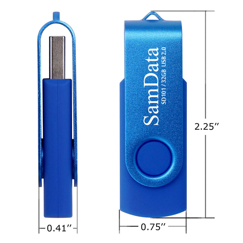 [Australia - AusPower] - SamData 32GB USB Flash Drives 2 Pack 32GB Thumb Drives Memory Stick Jump Drive with LED Light for Storage and Backup (2 Colors: Black Blue) Blue Black 32GB*2 
