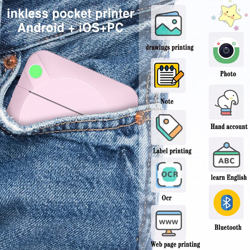 [Australia - AusPower] - Mini Pocket Thermal Label Printer—Portable Bluetooth Label Maker Printer for Labeling, Filing, Barcodes, Compatible with Android & iOS System pink 