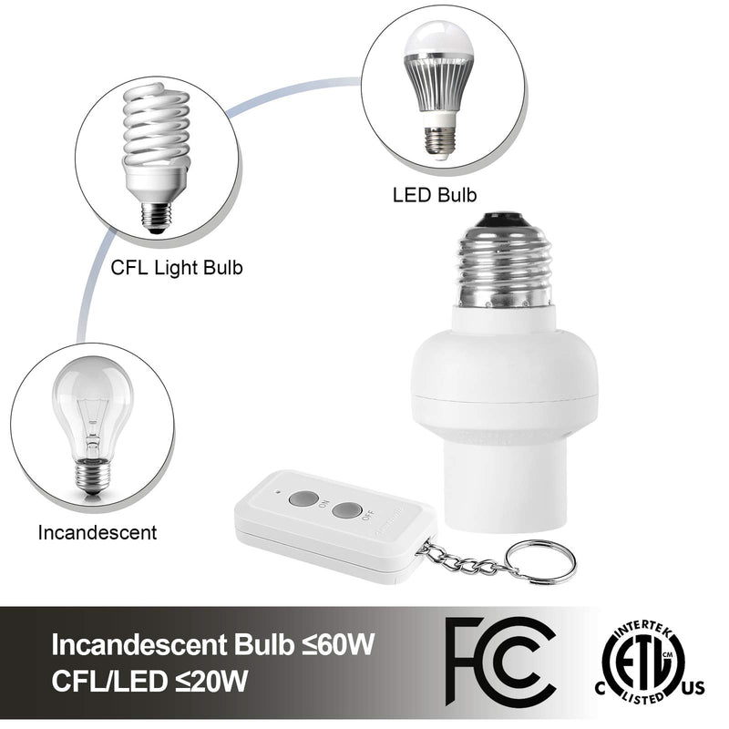 [Australia - AusPower] - DEWENWILS Remote Control Light Lamp Socket E26/E27 Bulb Base, Wireless Light Switch Kit, White (Expandable, HRLSXXA Series) 