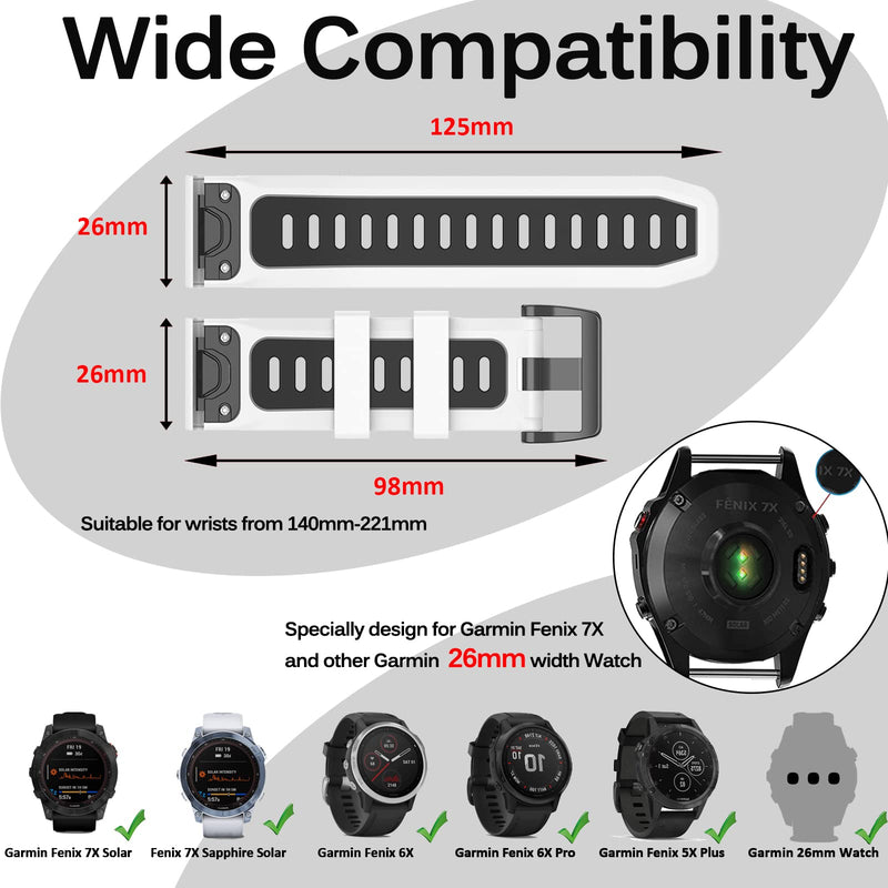 [Australia - AusPower] - (3 Pack)Miimall Compatible with Garmin Fenix 7X/6X/5X Bands, 26mm Soft Silicone Waterproof Sport Wristband Strap Band for Garmin Fenix 7X/6X Pro/5X/5X Plus/3/3HR/Descent Mk2 Midnight Blue+Grey & Red+Black & White+Black 