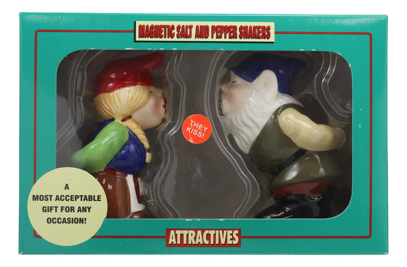 [Australia - AusPower] - Ebros Gift Adorable Kissing Mr And Mrs Gnome Couple Salt And Pepper Shakers Ceramic Figurine Set Collectible Magnetic Attractives Whimsical Gnomes Cottage Kitchen Table Centerpieces Accent 