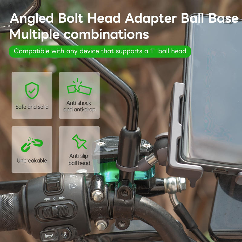 [Australia - AusPower] - FANAUE Angled Bolt Head Adapter Ball Base, Compatible with RAM Mount B Size 1"Ball Double Socket Arm with 10mm Mounting Holes, TPU Ball Head Antislip Shock Absorption Main Body Made of Aluminum Alloy 
