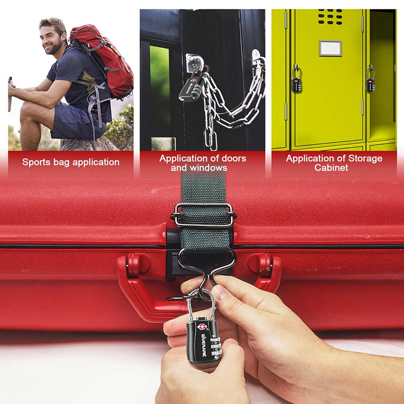 [Australia - AusPower] - GIVERARE 2 PCS TSA Approved Luggage Locks, Combination Travel Cable Lock, Re-settable 3-Digit Padlocks with Alloy Body, Keyless Travel Sentry Accepted Padlock for Gym Locker, Golf Bag Case-Black 2 pack Black 