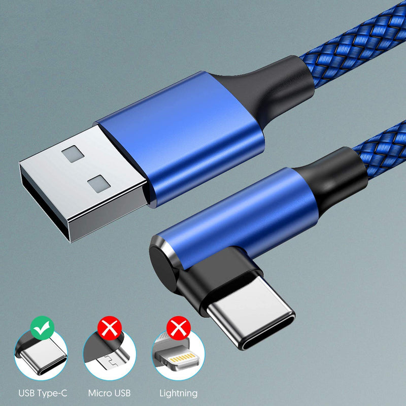 [Australia - AusPower] - USB Type C Cable 90 Degree [2Pack 6.6FT], Right Angled USB A to C Charger Cable for Samsung Phones and Tablets, Google Pixel, LG and More – 3A Quick Charging Cable & Fast Data Sync Transfer blue 