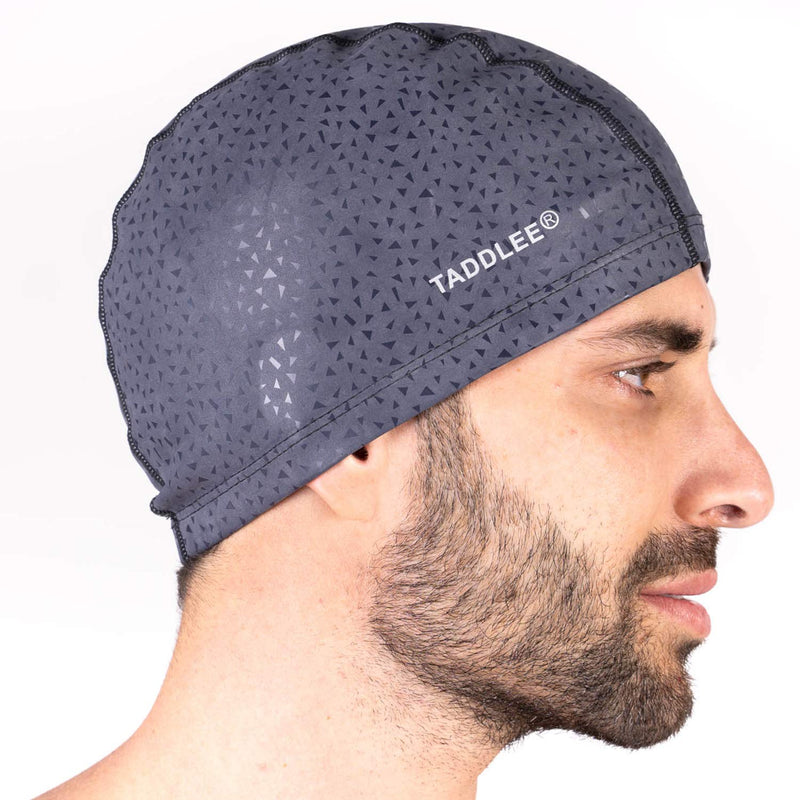 [Australia - AusPower] - Taddlee Men Swim Cap PU Fabric Silicone Swimming Hat Pool Waterproof Sports Adult Swim Wear Accessories Large Size Outdoor Gray 