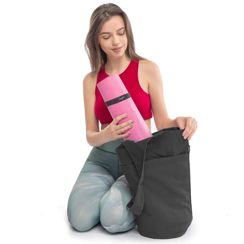 [Australia - AusPower] - Zenifit Yoga Mat Bag - Long Tote with Pockets - Holds More Yoga Accessories. Cute Yoga Mat Holder with Bonus Yoga Mat Strap Elastics. Stylish and Practical Yoga Mat Bags and Carriers for Women Black 