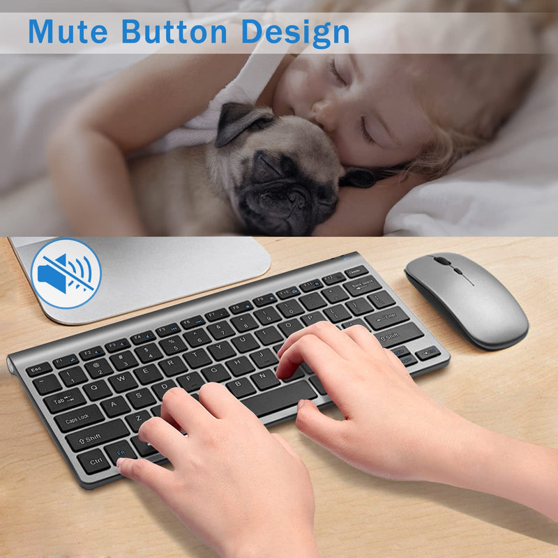 [Australia - AusPower] - Wireless Keyboard and Mouse Combo, Compact Quiet Wireless Keyboard and Mouse Set 2.4G Ultra-Thin Sleek Design for Windows, Computer, Desktop, PC, Notebook, Laptop (Black+Grey) GHKM03 