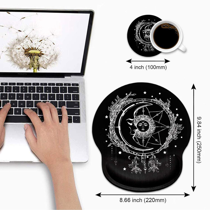 [Australia - AusPower] - Ergonomic Mouse Pad Wrist Support and Cute Coffee Coaster, Celestial Theme Sun with Crescent Moon Design Wrist Rest Mousepad, Pain Relief Wrist Mouse Pads for Computer Laptop Home Office Bos-wrist Mp-15 