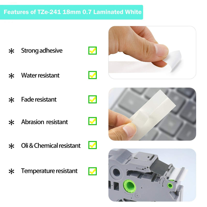 [Australia - AusPower] - 3Pack TZ Tape 18mm 0.7 Laminated White, Compatible for Brother P Touch TZe-241 TZe241 3/4 Inch Label Tape Black on White Work for Brother PTD400AD PTD600 PTD400 PT-D450 Label Maker, 26.2 Feet(8m) 