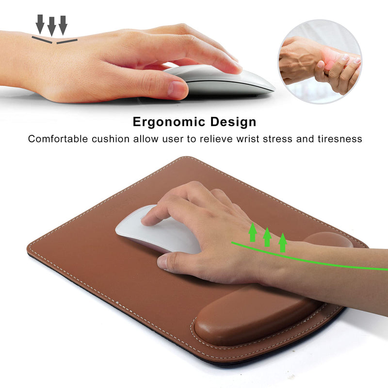[Australia - AusPower] - ZORESYN PU Leather Gaming Mouse Pad with Wrist Rest Support, Ergonomic Memory Foam Mouse Wrist Rest Pad, Non Slip Mousepad - Large, Brown Light Brown WMP-01 