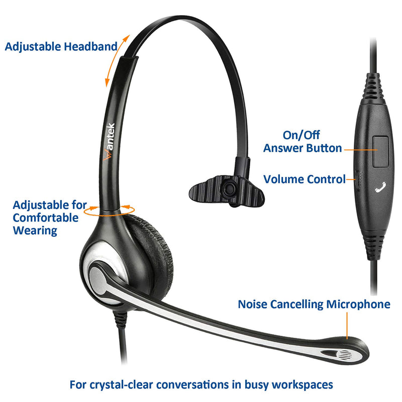 [Australia - AusPower] - Wantek Cell Phone Headset Mono with Noise Canceling Mic, Wired Computer Headphone for iPhone Samsung Huawei HTC LG ZTE BlackBerry Smartphones and Laptop PC Mac Tablet with 3.5mm Jack(F600J35) Monaural F600J35 