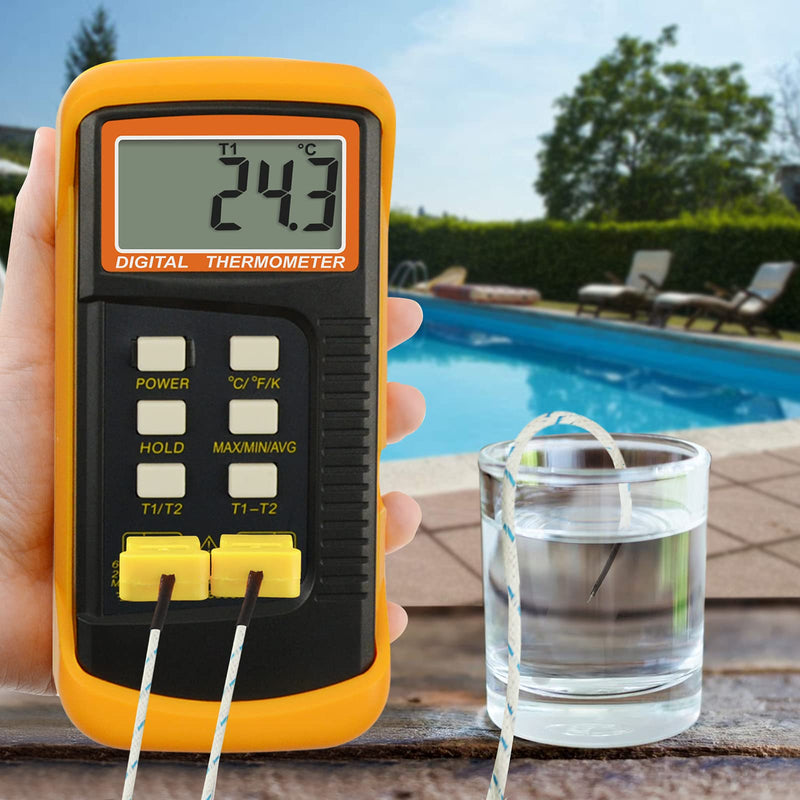 [Australia - AusPower] - DANOPLUS High Accuracy Digital K-Type Thermocouple Thermometer (-50~1300°C) with Dual Channels 4 Probes (Wired & Stainless Steel) Handheld High Temperature Kelvin Scale Meter Tester 