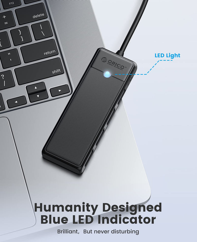[Australia - AusPower] - USB 3.0 Hub, ORICO 4-Port USB Hub with 6FT Long Cable, Ultra Slim USB Splitter for Laptop MacBook Pro, iMac, Surface Pro, XPS, PS5，PC, Flash Drive, Mobile HDD(Black/6ft) Black/USB-A 
