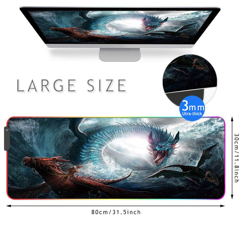[Australia - AusPower] - BigTech RGB Gaming Mouse Pad with 10 Lighting Modes Extended Mat Desk Pad Mousepad Long Non-Slip Rubber Mice Pads Stitched Edges 800x300mm 31.5"x11.8" (K-Long) K-long 