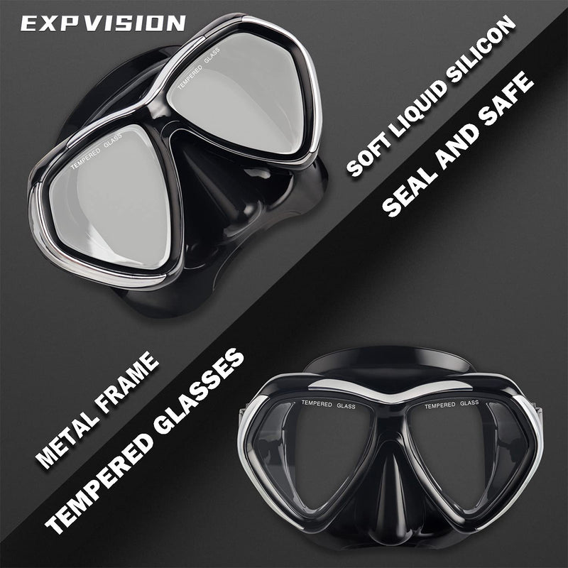 [Australia - AusPower] - Adult Scuba Diving Mask, Anti-Fog Dive Mask, Anti-Leak Tempered Glass Swim Goggles with Nose Cover, Professional Snorkeling Gear for Snorkeling Freediving Swimming Spearfishing Black 