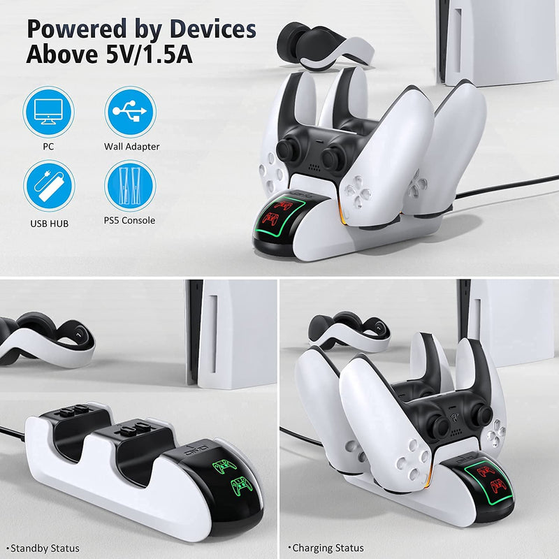 [Australia - AusPower] - PS5 Controller Charger Station, PS5 Controller Charging Station for DualSense Controller, OIVO PS5 Charging Station with 4 USB-C Dongles, Upgraded with an ON/Off Switch White 
