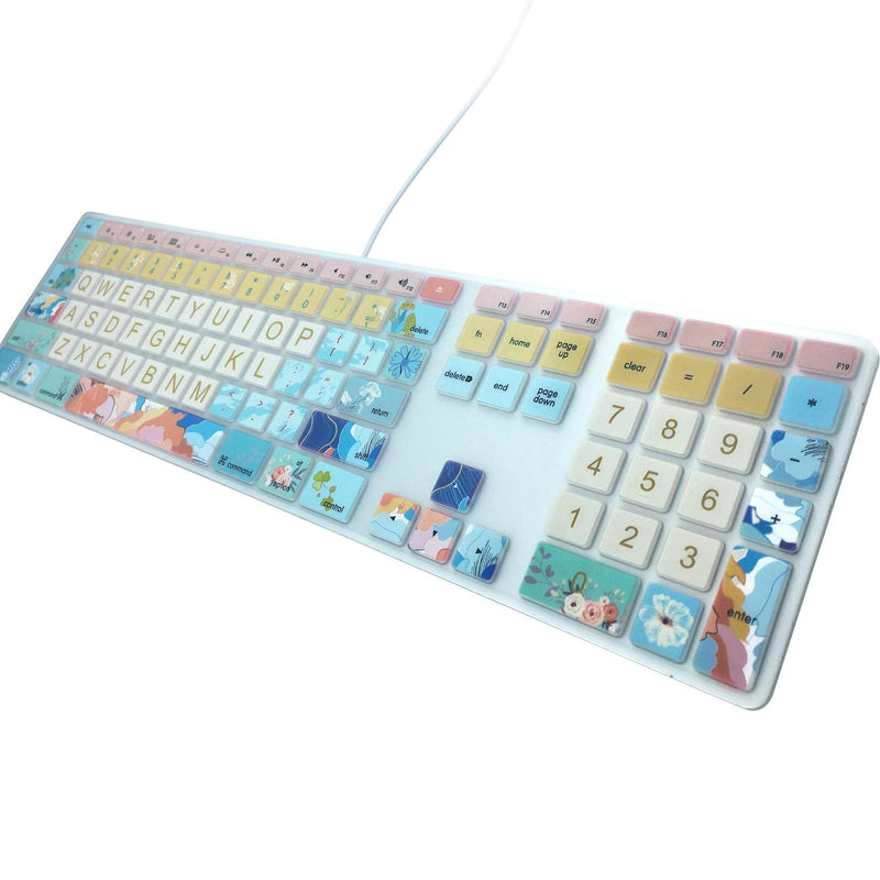 [Australia - AusPower] - Silicone Keyboard Cover Skin for Apple iMac Keyboard with Numeric Keypad Wired USB MB110LL/B(Model: A1243), Cute Print, US Layout, Litter Flowers for Apple wired keyboard(Model: A1243) 