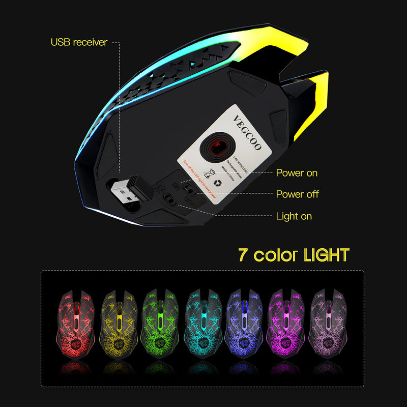 Vegcoo Wireless Gaming Mouse Rechargeable Gaming Mouse Silent Optical Mice With 24g Usb 3993