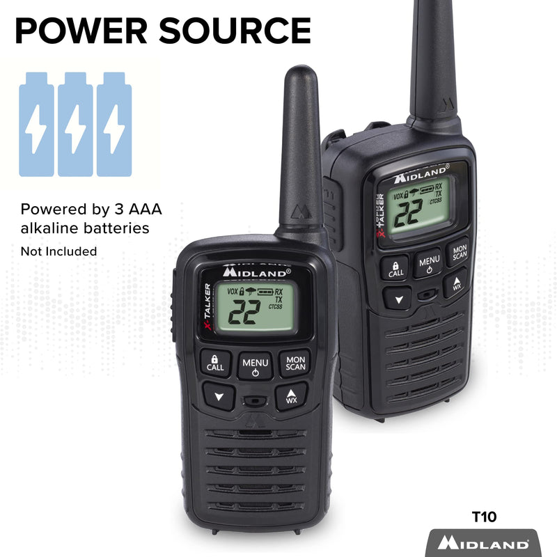 [Australia - AusPower] - Midland - T10 X-TALKER, 22 Channel FRS Walkie Talkies - Extended Range Two Way Radios, 38 Privacy Codes & NOAA Weather Alert (Pair Pack) (Black) 2 Pack 