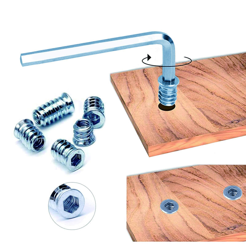 [Australia - AusPower] - SG TZH 100pcs Threaded Inserts for Wood Nutsert Screw 1/4" -20 x 10mm Hex Drive Furniture Wood Nuts (with Hex Spanner-Blue White) 1/4"-20 x 10mm Blue White 