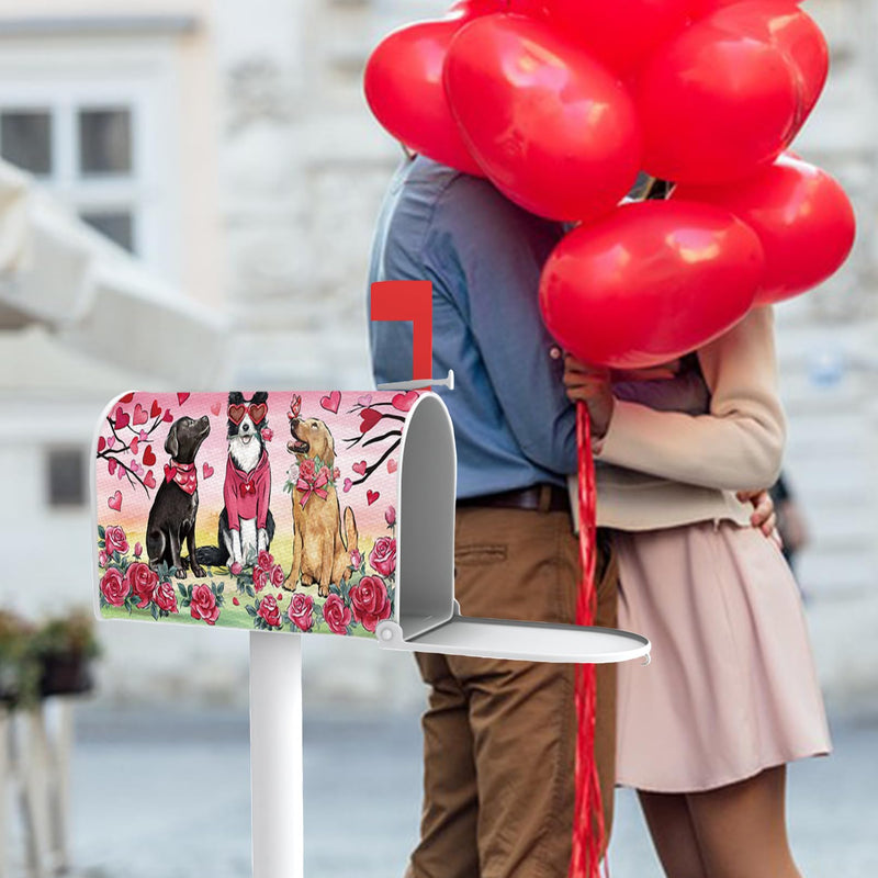 [Australia - AusPower] - FBCOO Valentine's Day Pink Mailbox Cover Magnetic Standard Size 21"x19", Golden Retriever Dog Love Tree Decorative Post Letter Box Wrap Decor, Rose Anniversary Wedding Garden Yard Outdoor Decoration 