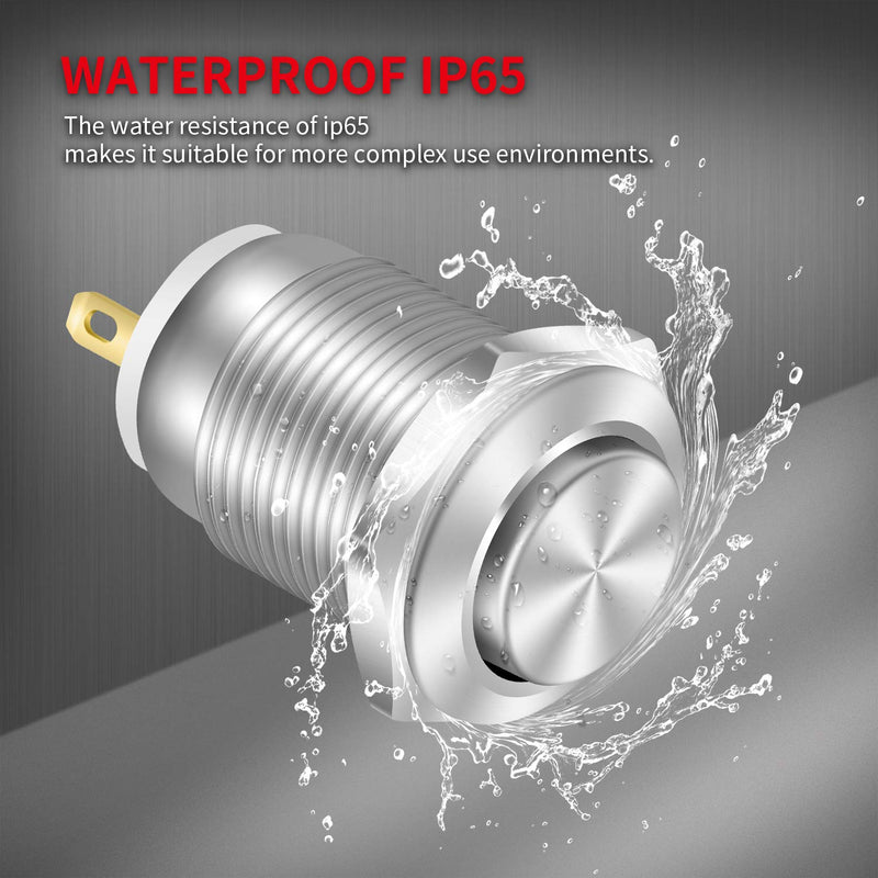 [Australia - AusPower] - DaierTek 6pcs 12mm Momentary Push Button Switch 12V Waterproof Power Pushbutton Small Round Chrome Stainless Metal 2pin N/O 