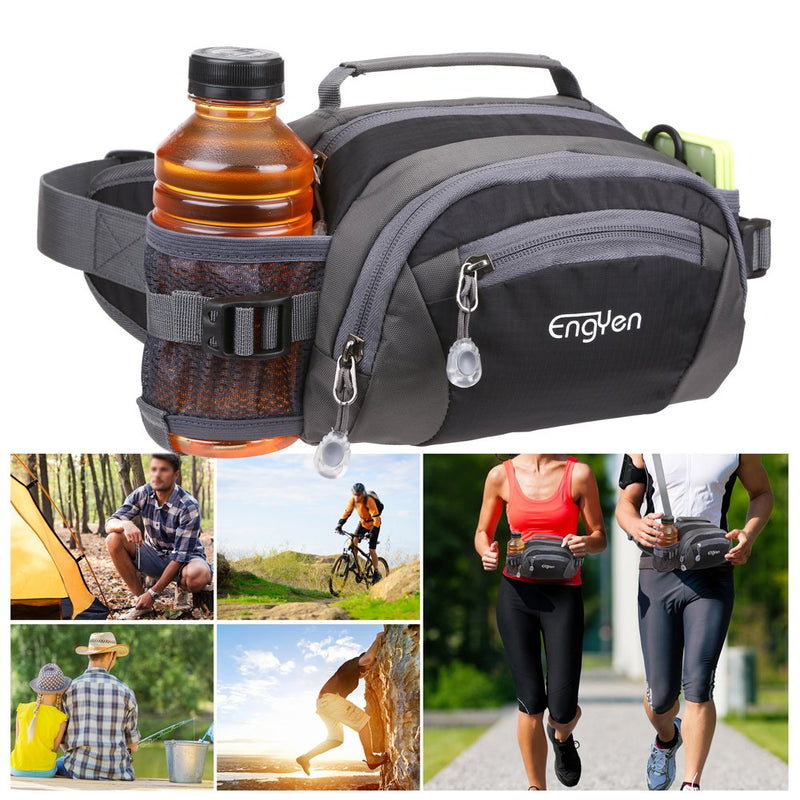 [Australia - AusPower] - ENGYEN Fanny Pack Waist Bag for Women Men, running packs gear with Phone Water Bottle holder Adjustable belt, for Travel Workout Hiking, carrying iPhone money, multi colors… (black) black 