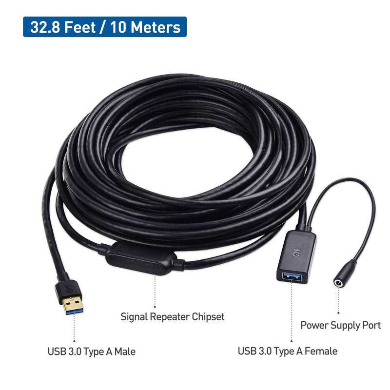 [Australia - AusPower] - Cable Matters Active USB Extension Cable 32.8 ft / 10m (USB 3.0 Extension Cable Male to Female) with Signal Booster for Hard Drive, Webcam and More 32.8 Feet 