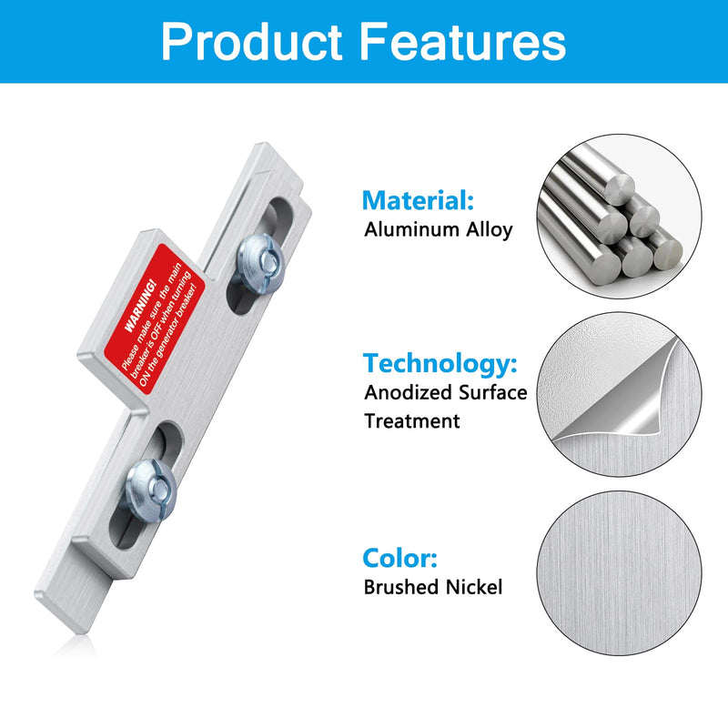 [Australia - AusPower] - ACANORA Generator Interlock Kit for Square D QO or Homeline Meter Main 150 or 200 amp Breaker Panels, Brushed Nickel 