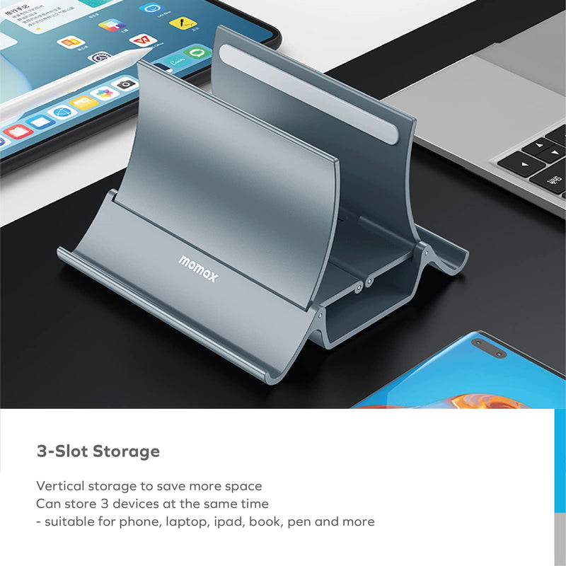 [Australia - AusPower] - Vertical Laptop Stand Holder, Momax Gravity Auto Locking Holder Storage Dock, Space Saving for Desk Organizer, Fits All MacBook, iPad, Surface, Dell, Chromebook, Gaming Laptops (Up to 17.3 inches) 