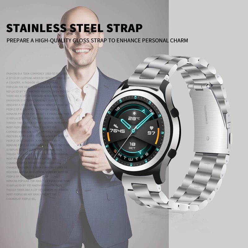 [Australia - AusPower] - Compatible with Samsung Galaxy Watch Band 20mm 22mm, Solid Stainless Watch Strap for Traditional and Smart Watches -22mm Silver 