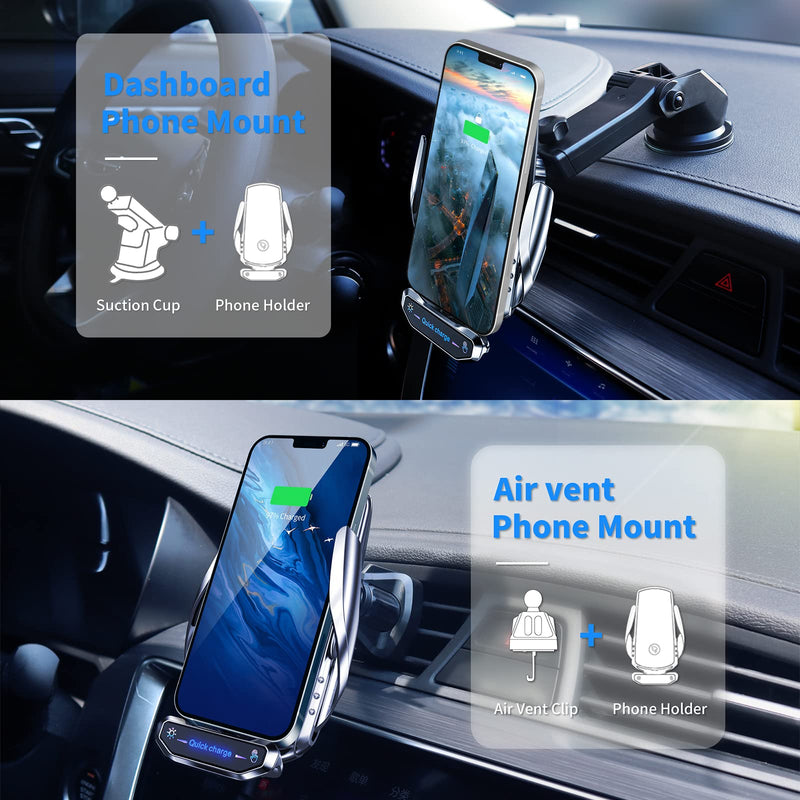 [Australia - AusPower] - KMSCO Wireless Car Charger Mount 15W Qi Fast Charging Auto- Clamping Air Vent Suction Cup Windshield Cell Phone Holder Compatible with All Apple iPhone Android Smartphone 