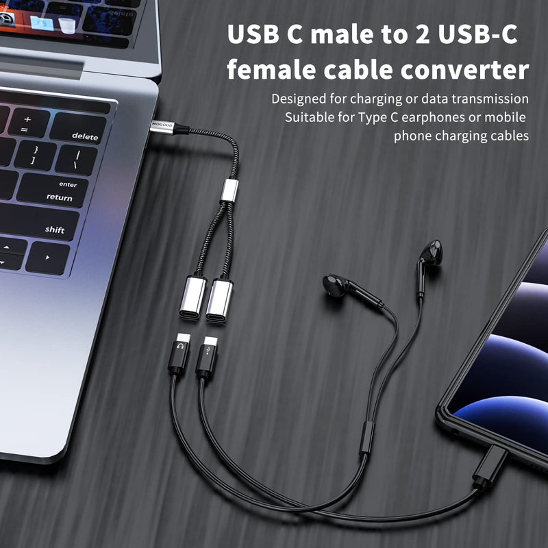 [Australia - AusPower] - USB C to USB C Female Adapter USB Y Splitter Cable,USB C Male to 2USB-C Female Cord Converter,Dual Double USB C Port Hub USB C Split Adapter for Mac,Xbox One Series X/S,PS4,PS5,Laptop(NOT for monitor) 1 pack Black 