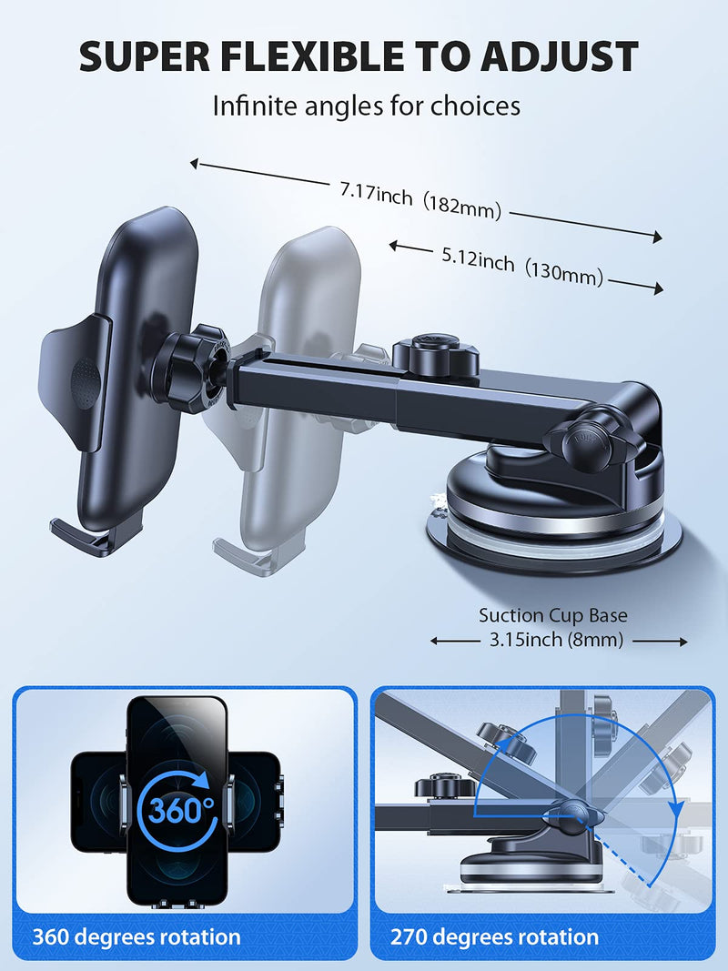 [Australia - AusPower] - VICSEED [Don’t Shake or Fall] Car Phone Holder Mount, Versatile Cell Phone Holder for Car Strong Suction Long Arm Car Phone Mount for Dashboard Windshield Air Vent for iPhone 13 All Phone Thick Case 