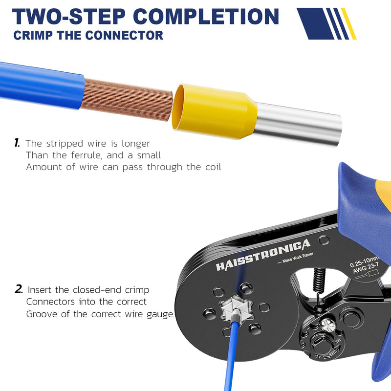 [Australia - AusPower] - Haisstronica Ferrule Crimping Tool,Hexagonal Sawtooth Crimp Profile Ferrule Crimper for AWG 23-10 Electrical Wire Connectors,Self-adjustable Ratchet Tool 
